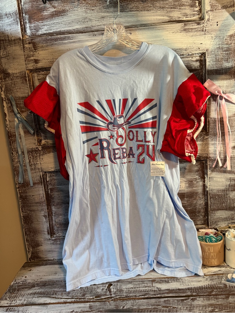 Light Blue 'Dolly Reba 24' Graphic Short Sleeve Tee Upcycled Tee